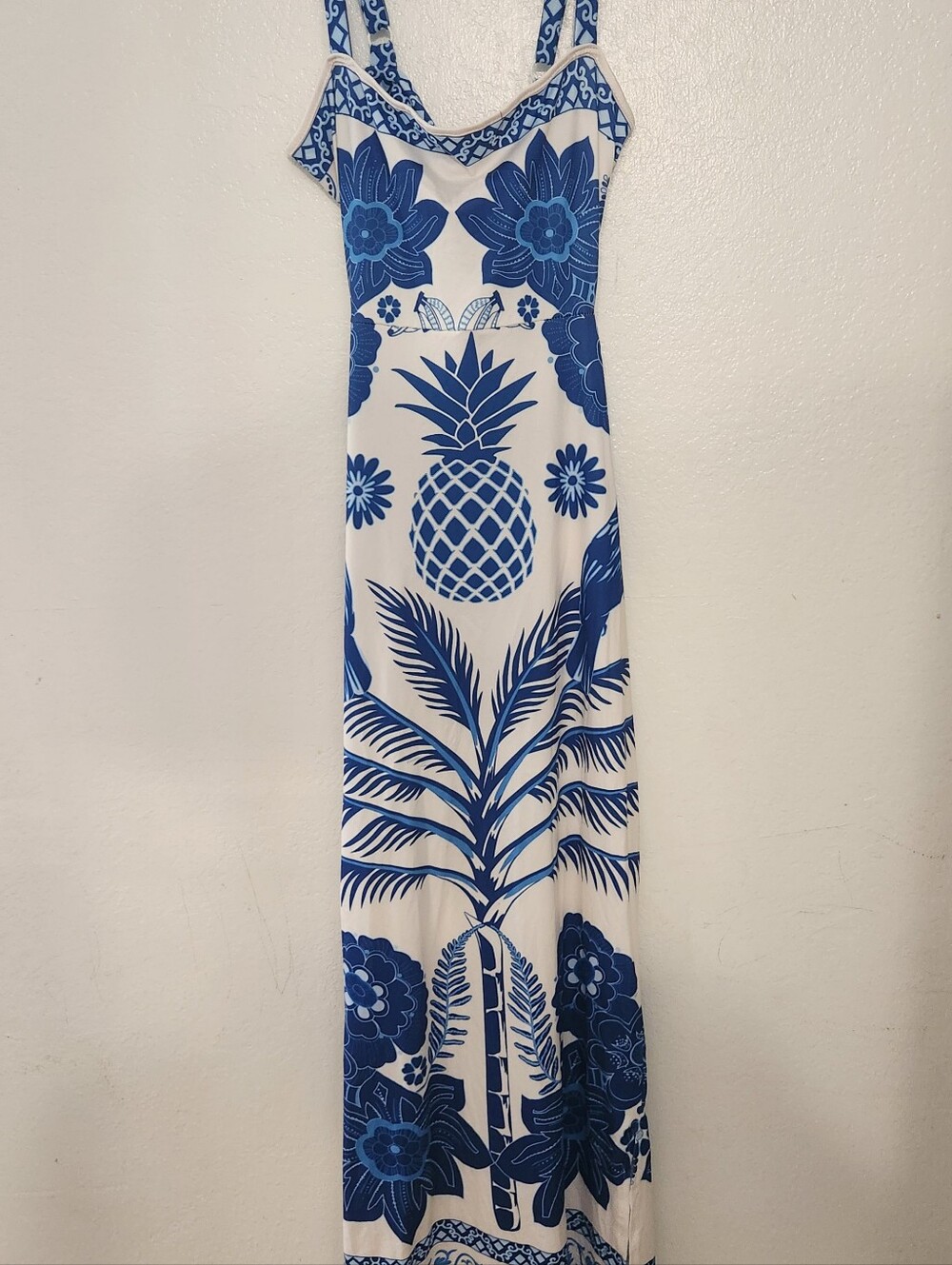 Blue & White Pineapple Print Maxi Dress M Nwot